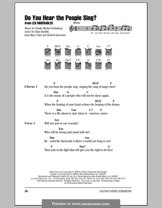 Do You Hear the People Sing: Текст, аккорды by Claude-Michel Schönberg