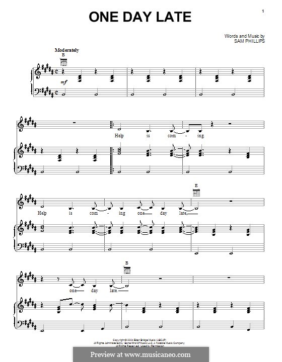One Day Late: Для голоса и фортепиано (или гитары) by Sam Phillips