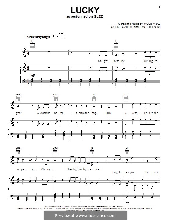 Lucky: Для голоса и фортепиано или гитары (Glee Cast) by Colbie Caillat, Jason Mraz, Timothy Fagan
