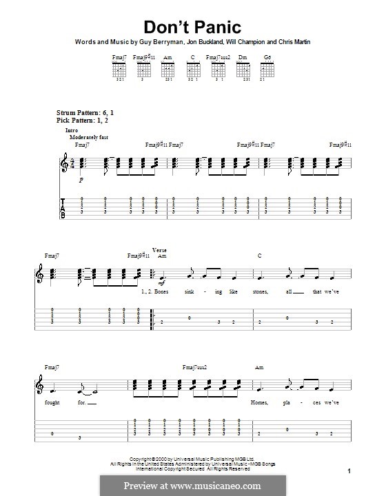 Don't Panic (Coldplay): Для гитары (очень легкая версия) by Chris Martin, Guy Berryman, Jonny Buckland, Will Champion