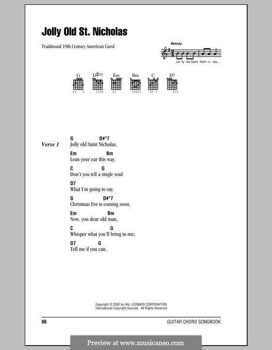Jolly Old St. Nicholas: Текст, аккорды by folklore
