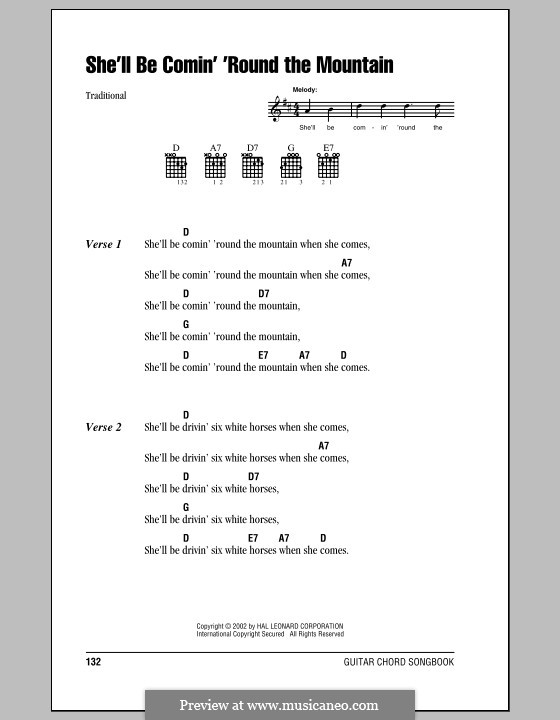 She'll Be Comin' 'Round the Mountain: Текст, аккорды by folklore