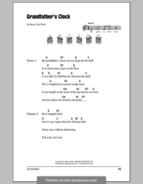 Grandfather's Clock: Текст, аккорды by Henry Clay Work