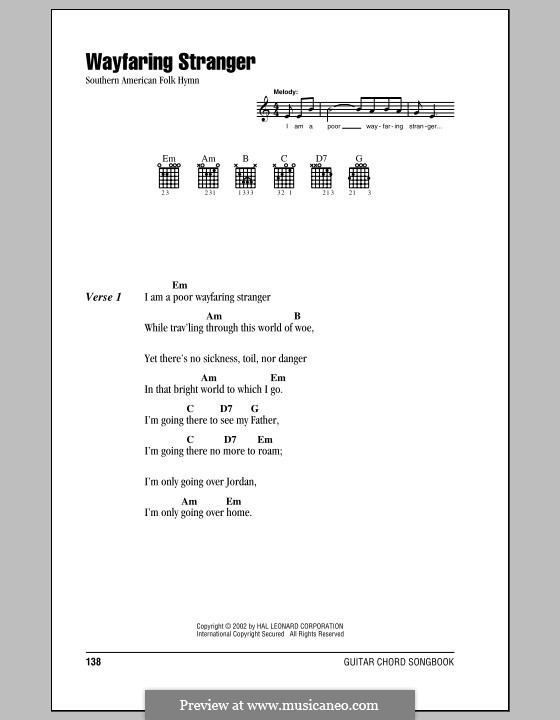 Wayfaring Stranger: Текст, аккорды by folklore