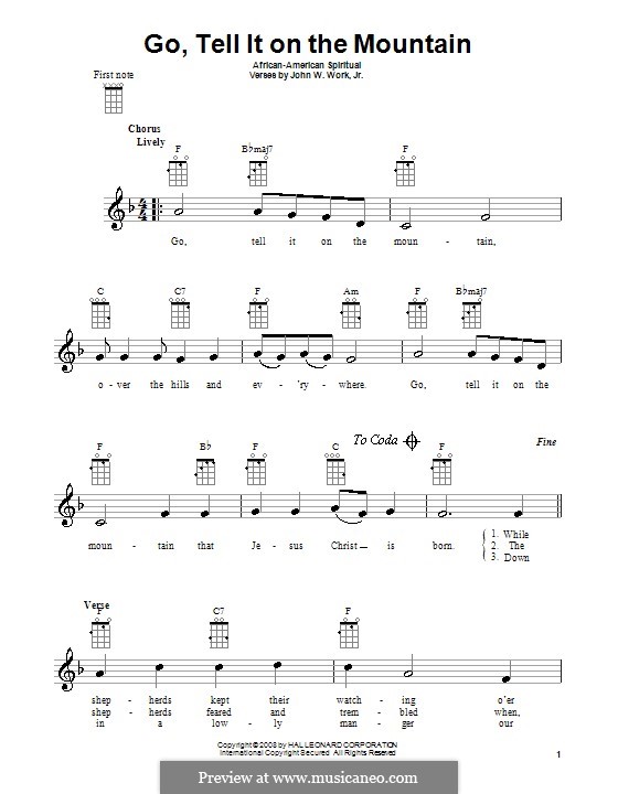 Go, Tell it on the Mountain (Printable Scores): Для укулеле by folklore