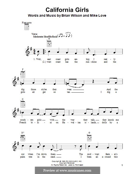California Girls (The Beach Boys): Для укулеле by Brian Wilson, Mike Love