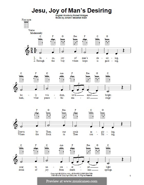 Jesu, Joy of Man's Desiring (Printable Scores): Для укулеле by Иоганн Себастьян Бах