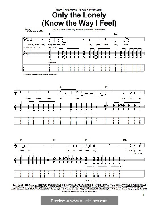 Only the Lonely (Know the Way I Feel): Для гитары с табулатурой by Joe Melson