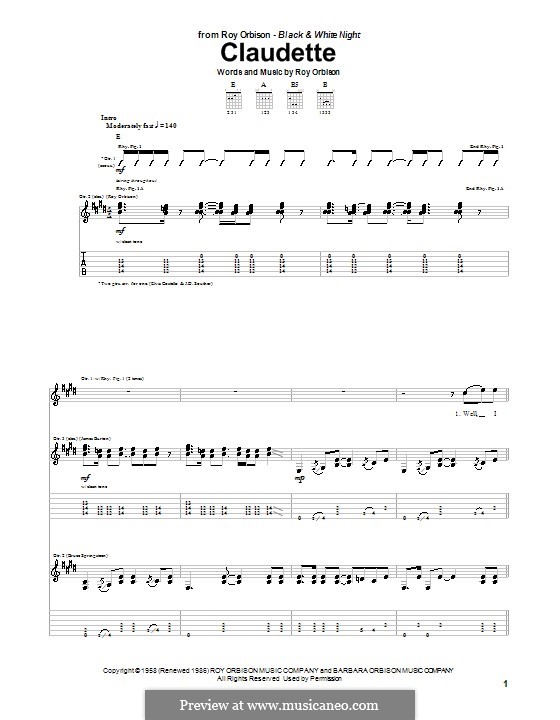 Claudette (The Everly Brothers): Для гитары с табулатурой by Roy Orbison