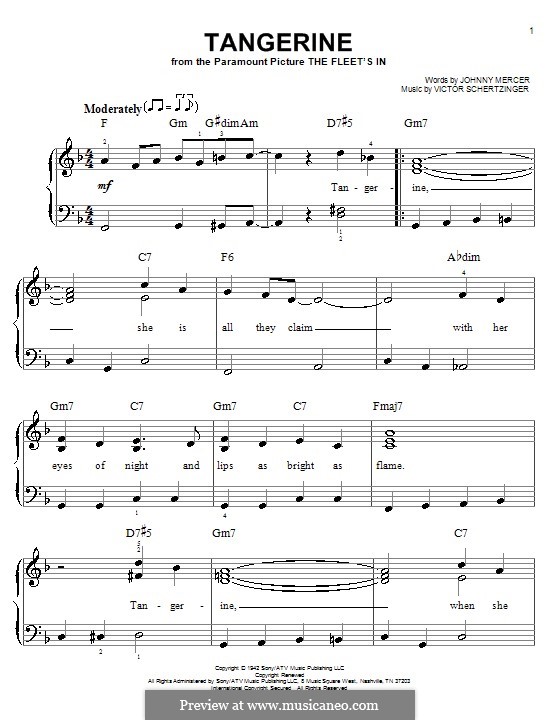 Tangerine: Для фортепиано (легкий уровень) by Victor Schertzinger