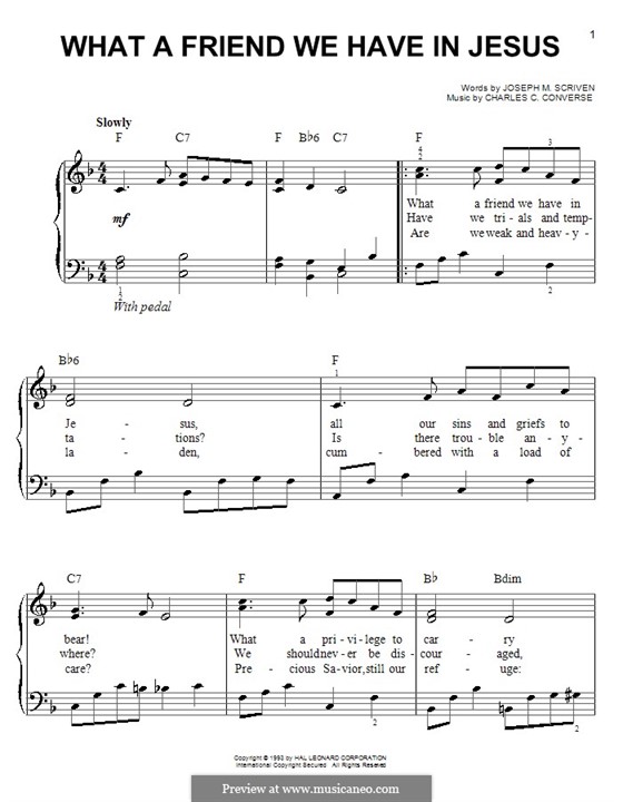 What a Friend We Have in Jesus (Printable): Для фортепиано (легкий уровень) by Charles Crozat Converse
