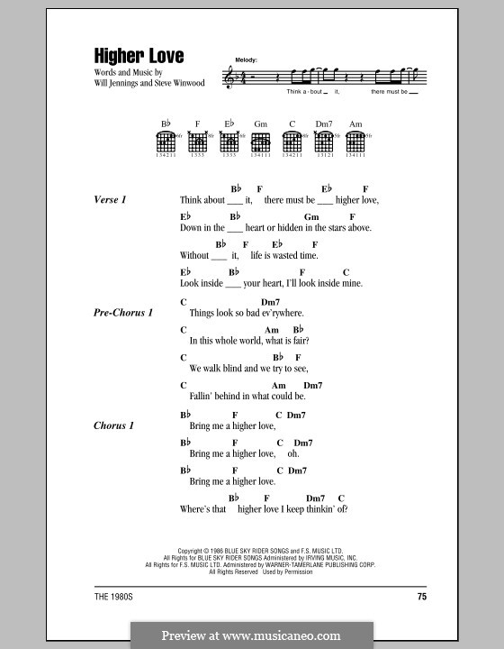 Higher Love: Текст, аккорды by Steve Winwood, Will Jennings.