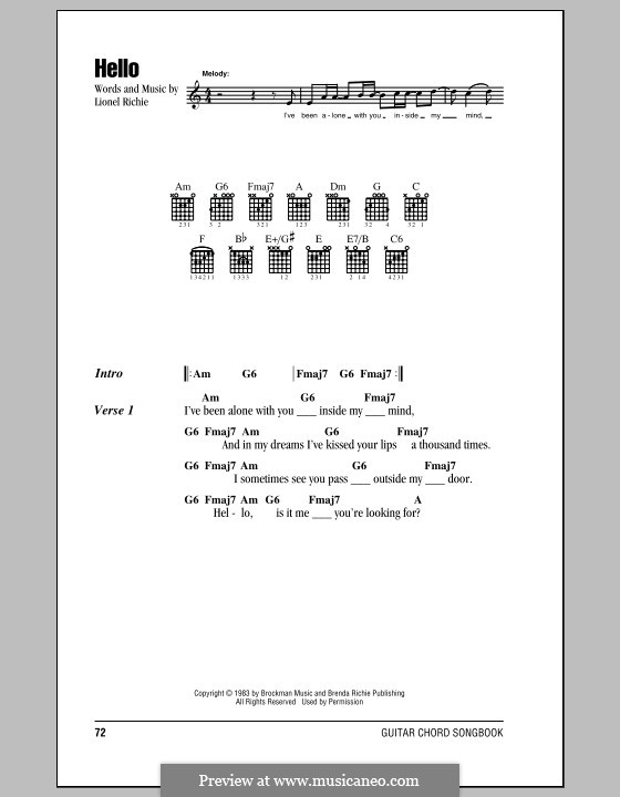 Hello: Текст, аккорды by Lionel Richie