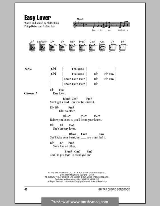 Easy Lover: Текст, аккорды by Nathan East, Phil Collins, Philip Bailey