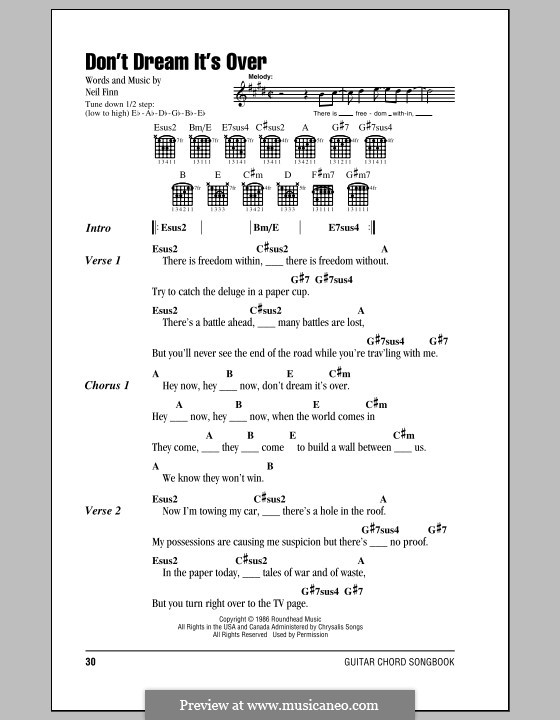 Don't Dream It's Over (Crowded House): Текст, аккорды by Neil Finn