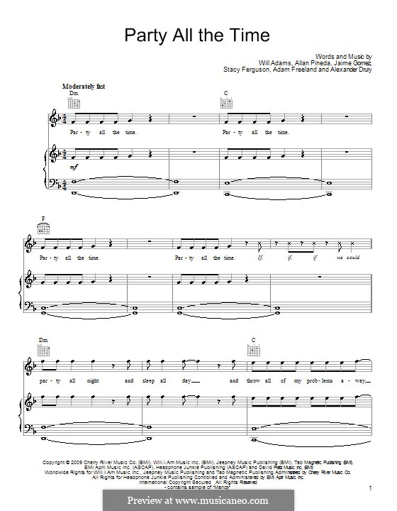 Party All the Time (The Black Eyed Peas): Для голоса и фортепиано (или гитары) by Adam Freeland, Alexander Drury, apl.de.ap, Jaime Gomez, Stacy Ferguson, will.i.am