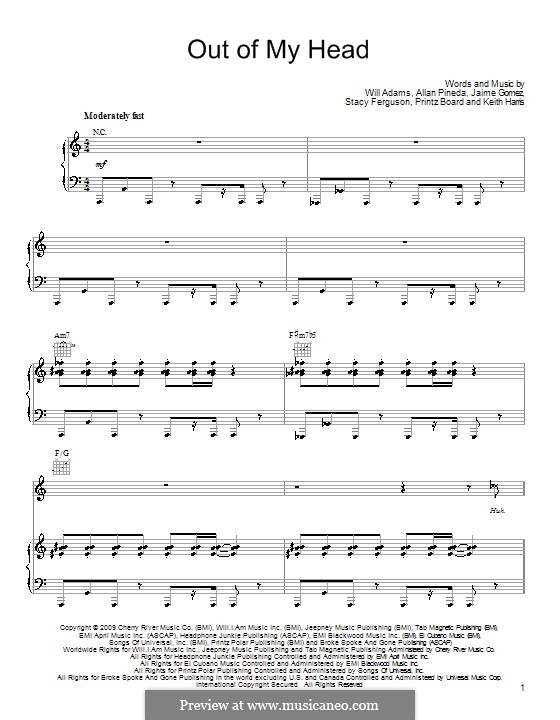 Out of My Head (The Black Eyed Peas): Для голоса и фортепиано (или гитары) by apl.de.ap, Jaime Gomez, Keith Harris, Printz Board, Stacy Ferguson, will.i.am