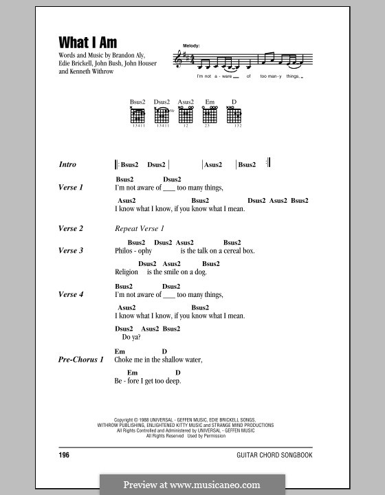 What I am (Edie Brickell): Текст, аккорды by Brandon Aly, John Bush, John Houser, Kenneth Withrow