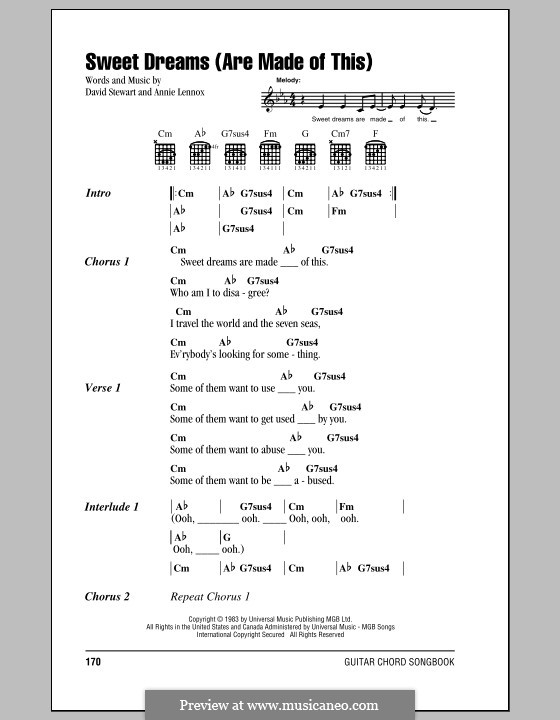 Sweet Dreams (Are Made of This): Lyrics and chords with chord boxes (Eurythmics) by Annie Lennox, David A. Stewart