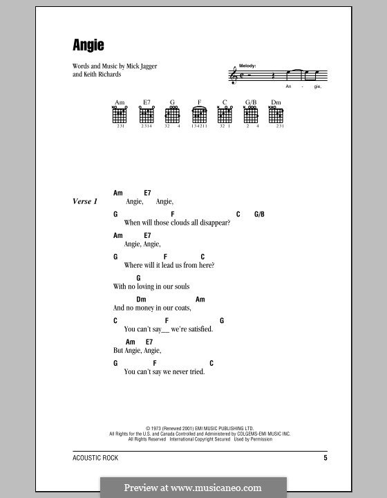Angie (The Rolling Stones): Текст, аккорды by Keith Richards, Mick Jagger
