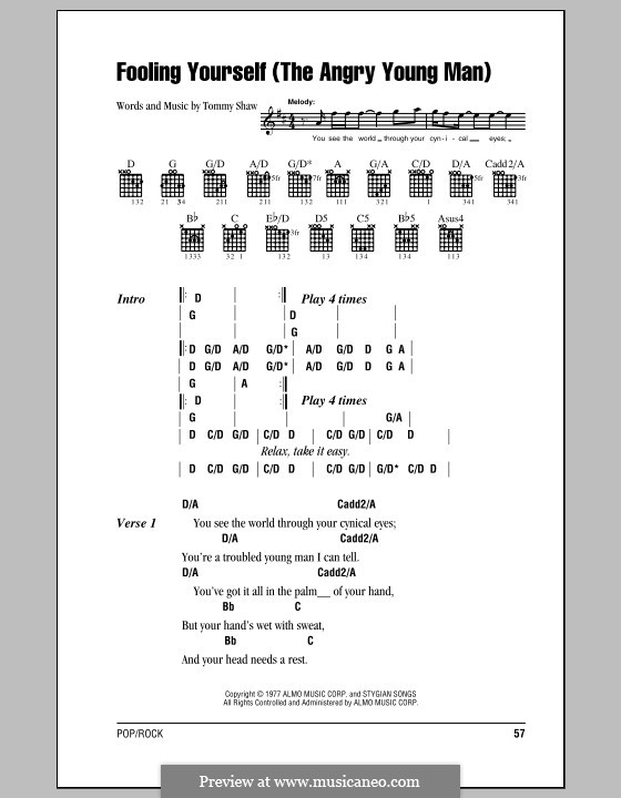 Fooling Yourself (The Angry Young Man): Lyrics and chords with chord boxes (Styx) by Tommy Shaw