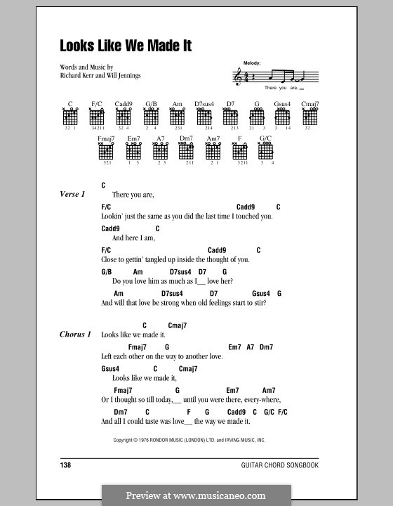 Looks Like We Made It: Текст, аккорды by Richard Kerr, Will Jennings