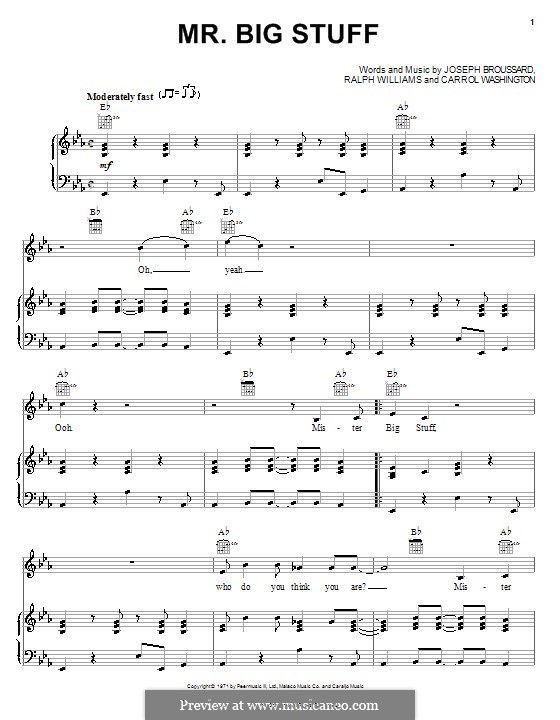 Mr. Big Stuff (Jean Knight): Для голоса и фортепиано (или гитары) by Ральф Воан Уильямс, Carrol Washington, Joseph Broussard