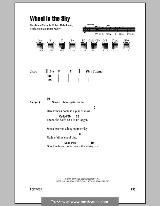 Wheel in the Sky (Journey): Текст, аккорды by Diane Valory, Neal Schon, Robert Fleischman