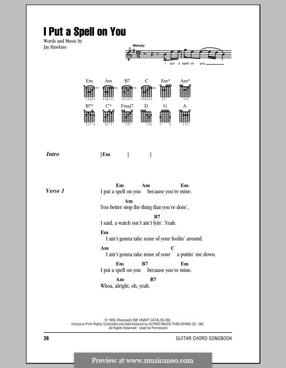 I Put a Spell on You (Creedence Clearwater Revival): Текст, аккорды by Jay Hawkins