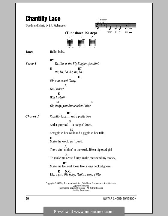 Chantilly Lace (The Big Bopper): Текст, аккорды by J.P. Richardson