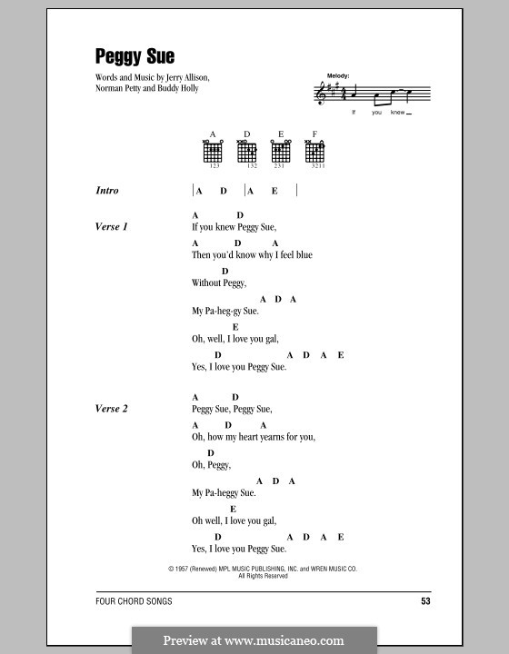 Peggy Sue: Текст и аккорды by Buddy Holly, Jerry Allison, Norman Petty