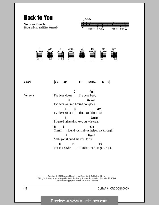 Back to You: Текст, аккорды by Bryan Adams, Eliot Kennedy