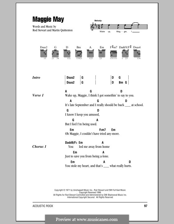 Maggie May: Текст, аккорды by Martin Quittenton, Rod Stewart