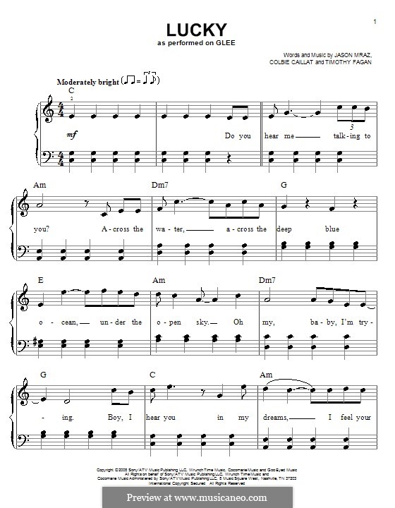 Lucky: Для фортепиано (легкий уровень) (Glee Cast) by Colbie Caillat, Jason Mraz, Timothy Fagan