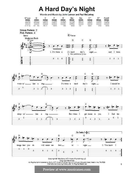 A Hard Day's Night (The Beatles): Для гитары (легкий уровень) by John Lennon, Paul McCartney