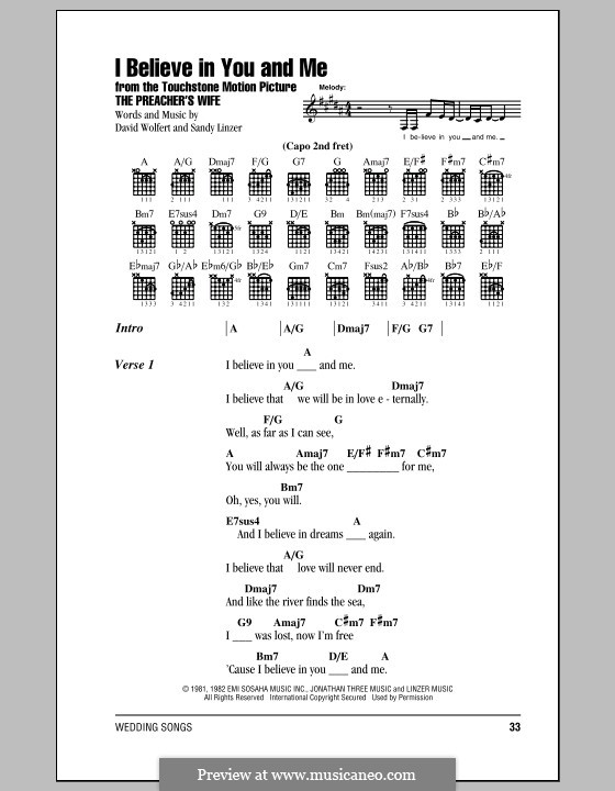 I Believe in You and Me (from The Preacher's Wife): Текст, аккорды (The Four Tops) by David Wolfert, Sandy Linzer