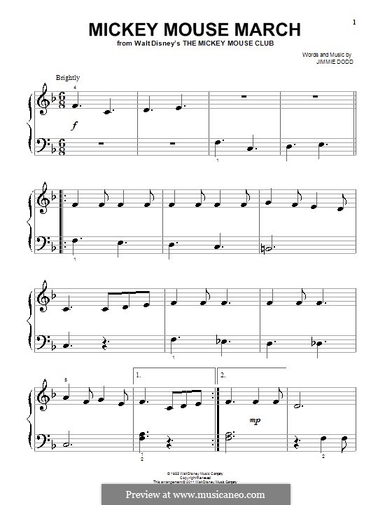 Mickey Mouse March (from The Mickey Mouse Club): Для фортепиано by Jimmie Dodd