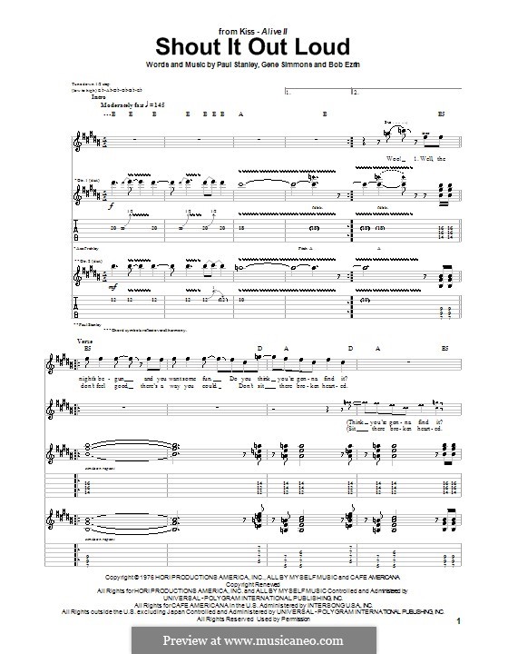 Shout It Out Loud (KISS): Гитарная табулатура by Bob Ezrin, Gene Simmons, Paul Stanley