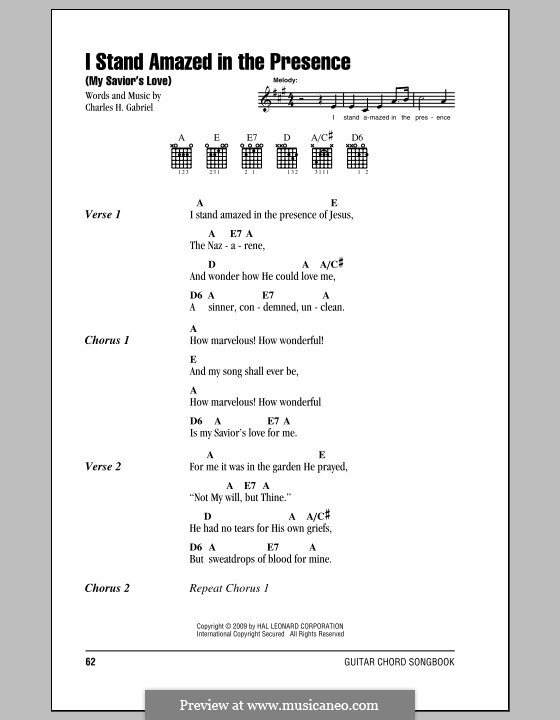I Stand Amazed in the Presence (My Savior's Love): Текст, аккорды by Charles Hutchinson Gabriel