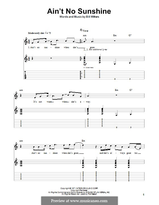 Ain't No Sunshine: Для гитары с табулатурой by Bill Withers