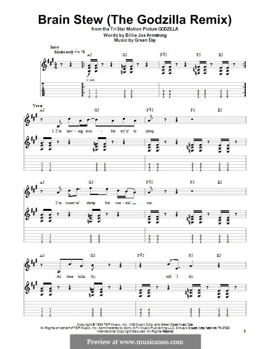 Brain Stew / The Godzilla Remix (Green Day): Гитарная табулатура by Billie Joe Armstrong