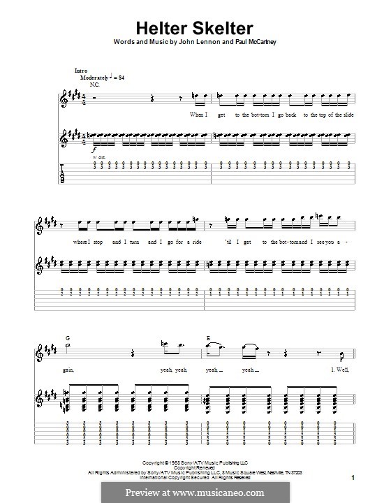 Helter Skelter (The Beatles): Гитарная табулатура (ноты высокого качества) by John Lennon, Paul McCartney