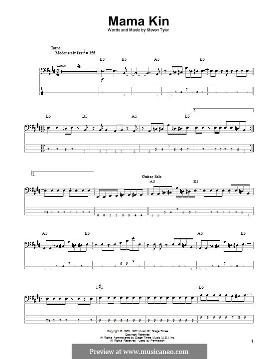 Mama Kin (Aerosmith): Для бас-гитары с табулатурой by Steven Tyler