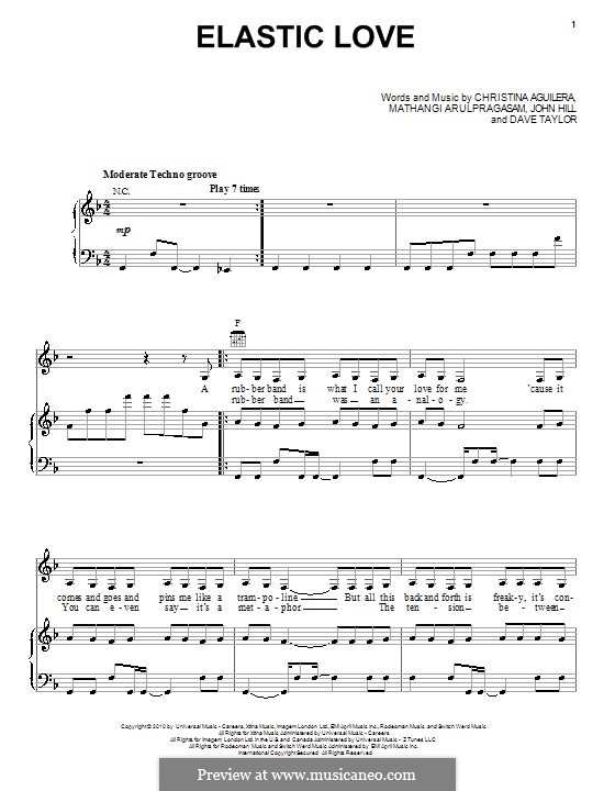 Elastic Love (Christina Aguilera): Для голоса и фортепиано (или гитары) by John Leubrie Hill, Dave Taylor, Mathangi Arulpragasam