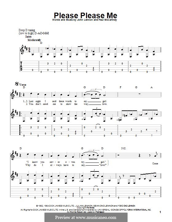Please Please Me (The Beatles): Для гитары (D Major) by John Lennon, Paul McCartney