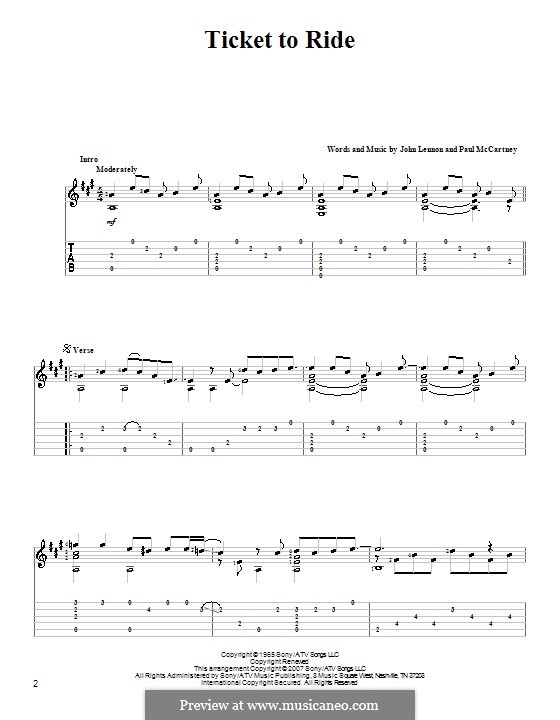 Ticket to Ride (The Beatles): Гитарная табулатура (ноты высокого качества) by John Lennon, Paul McCartney
