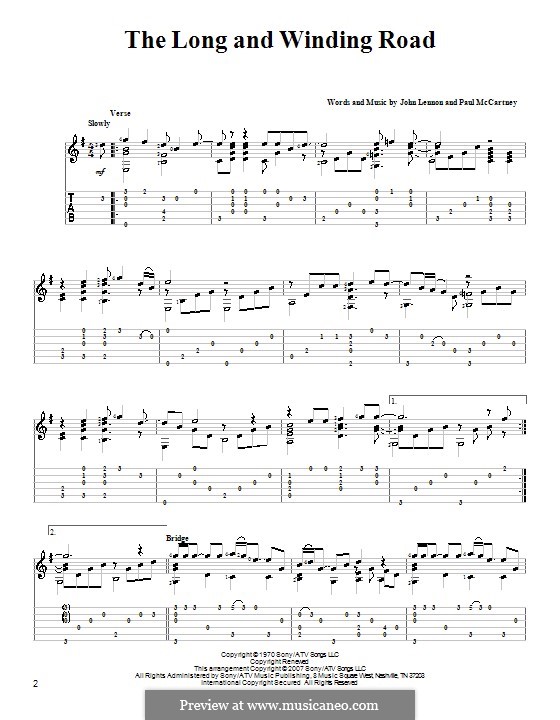 The Long and Winding Road (The Beatles): Гитарная табулатура by John Lennon, Paul McCartney