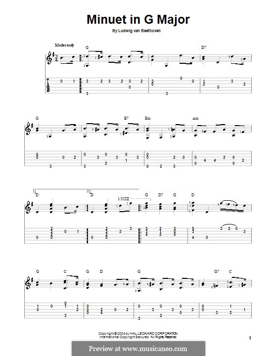 Менуэт соль мажор: Для гитары by Людвиг ван Бетховен