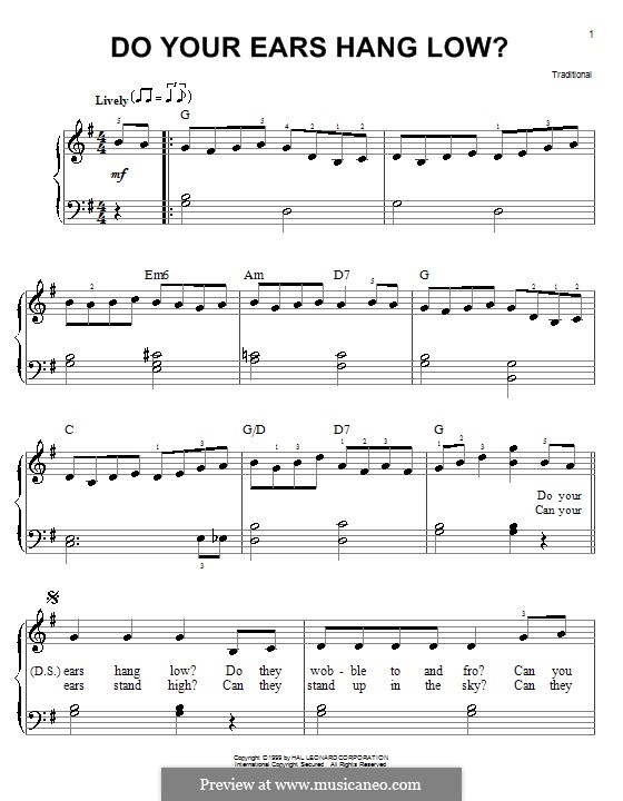 Do Your Ears Hang Low?: Для фортепиано (легкий уровень) by folklore