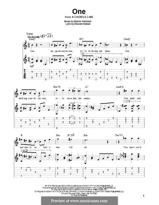 One (from A Chorus Line): Гитарная табулатура by Marvin Hamlisch